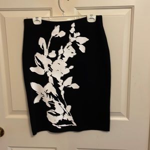 Calvin Klein Black Pencil Skirt with White Floral Design